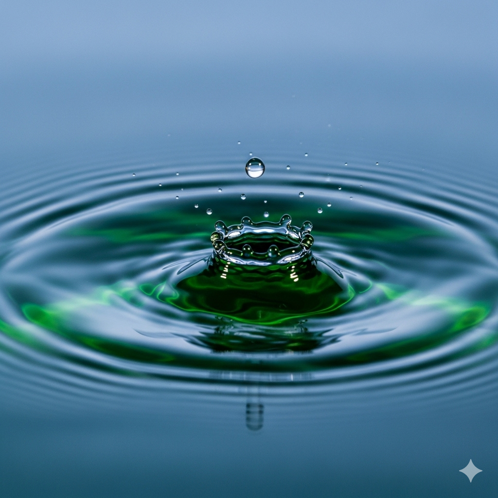 Paradokset symboliseret ved vand, der danner rolige ringe.