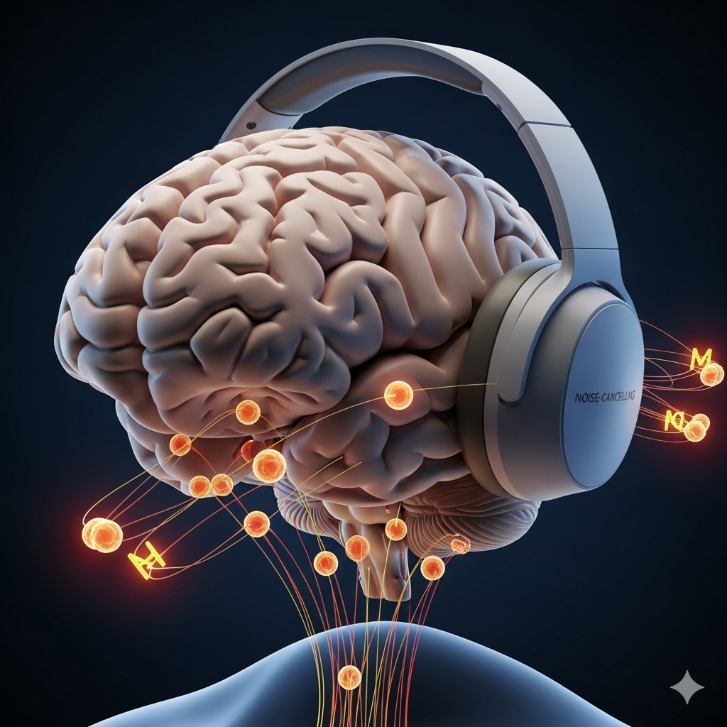 Stabiliser blodsukkeret symboliseret ved en model af en hjerne med hørebøffer på.