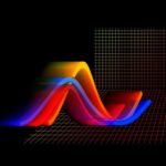 Analkræft symboliseret ved en bred farvet kurve med en smal bølget blå kurve foran og sort baggrund.