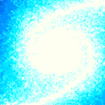 Endetarmskræft symboliseret ved en lysende hvid cirkel med spiralform. Blå baggrund.