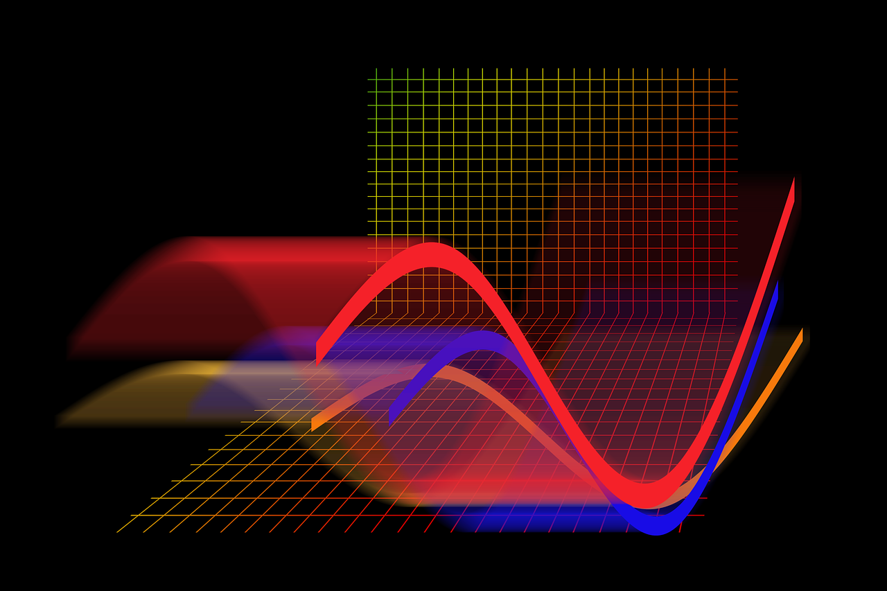 Ependymom symboliseret ved en bred farvet og kurvet graf, der ligger ovenpå en anden knap så kurvet. Mørk baggrund.