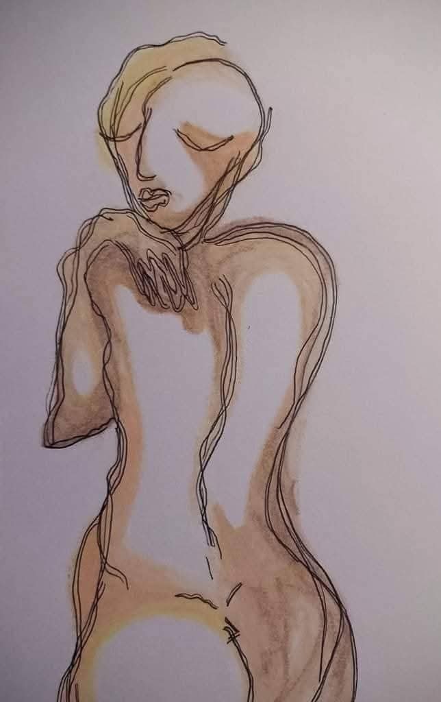 Eva Lilli tegning fra ryggen af kvinde.