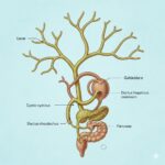 Galdegangskræft symboliseret ved en tegning af noget galde og kar lignende. Lys blå baggrund.