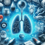 Lungefunktionstest symboliseret ved tegning af et sæt lunger og en masse faktorer der kan påvirke disse. Herunder sund kost som fisk.