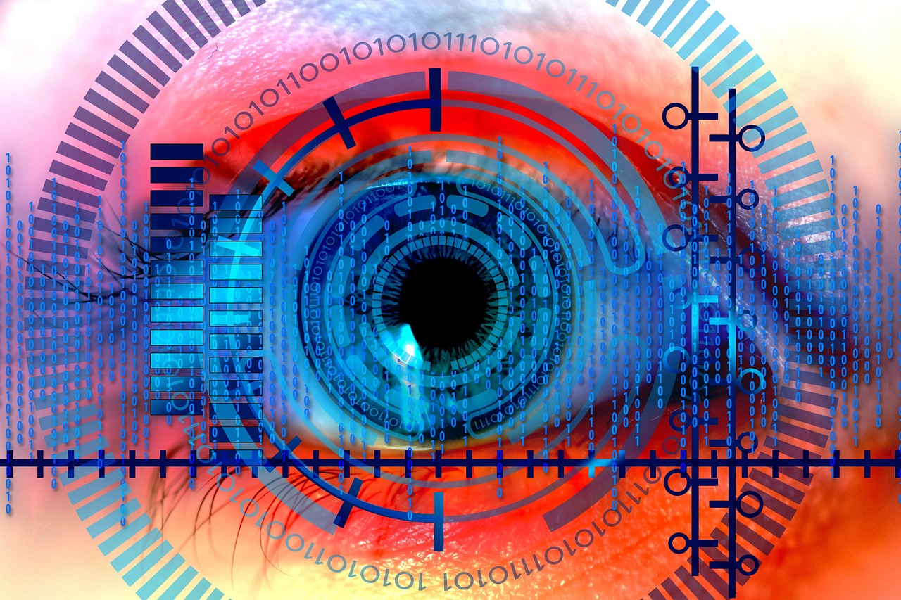 Neurologisk undersøgelse symboliseret ved grafisk fremstilling af pupil og iris på et øje, med cirkler og linjer omkring.