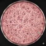 Ørekræft symboliseret ved lyserøde vævsstrukturer i en petriskål.