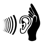 Ørekræft symboliseret ved tegning i sort/hvid af hånd, øre og lydbølger.