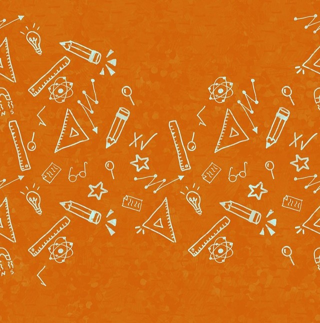 Spørgeskamaundersøgelse symboliseret ved tegn, bogstaver og blyanter på orange baggrund.