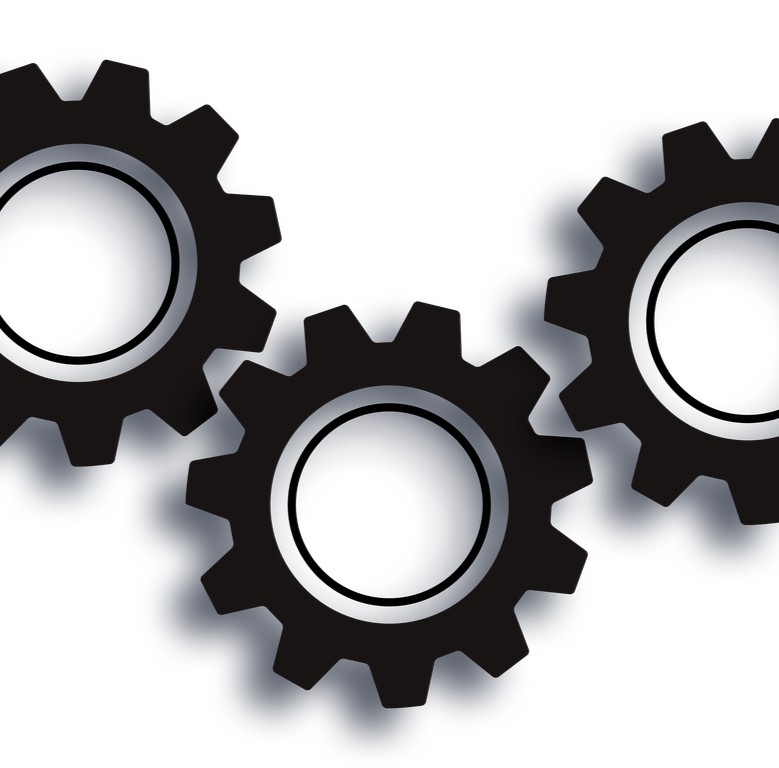 Spørgeskamaundersøgelse symboliseret ved tre sorte tandhjul.
