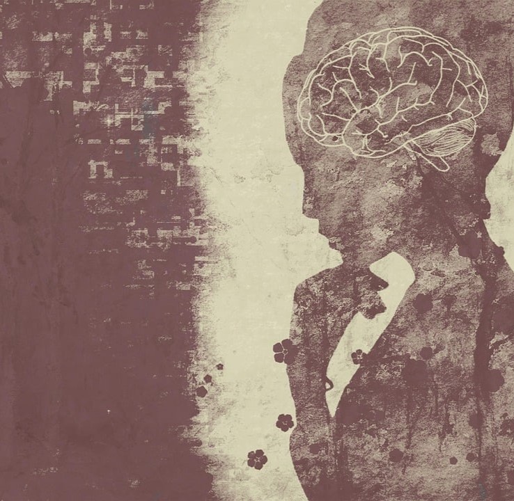 Spørgeskamaundersøgelse symboliseret ved konturen af en kvindes overkrop og hoved i gammelrosa.