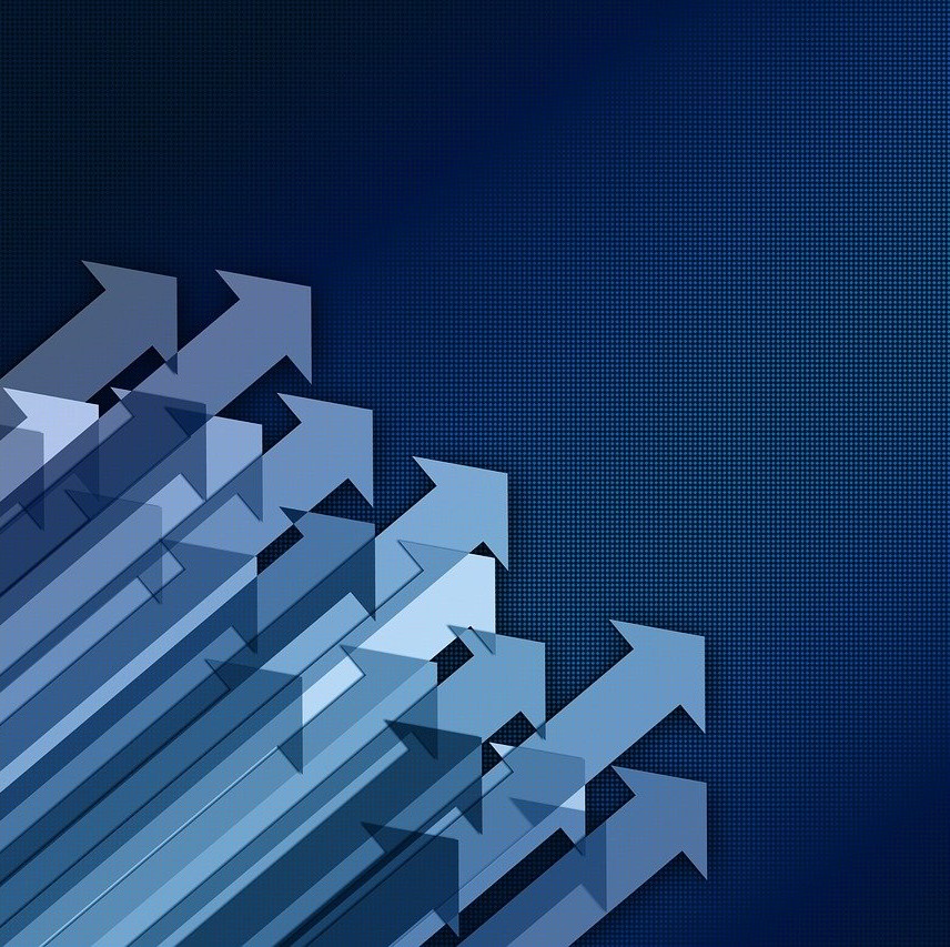 Spørgeskamaundersøgelse symboliseret ved en masse lyseblå pile på mørkeblå baggrund.