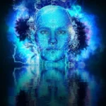 Ependymom symboliseret ved en skitse af et ansigt i lys blå. Nogle kurver omkring dette. Mørk baggrund.