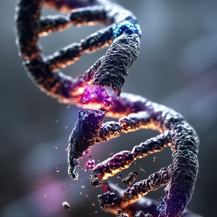 BRAF-mutation symboliseret ved en DNA-streng der er brudt i den ene side.