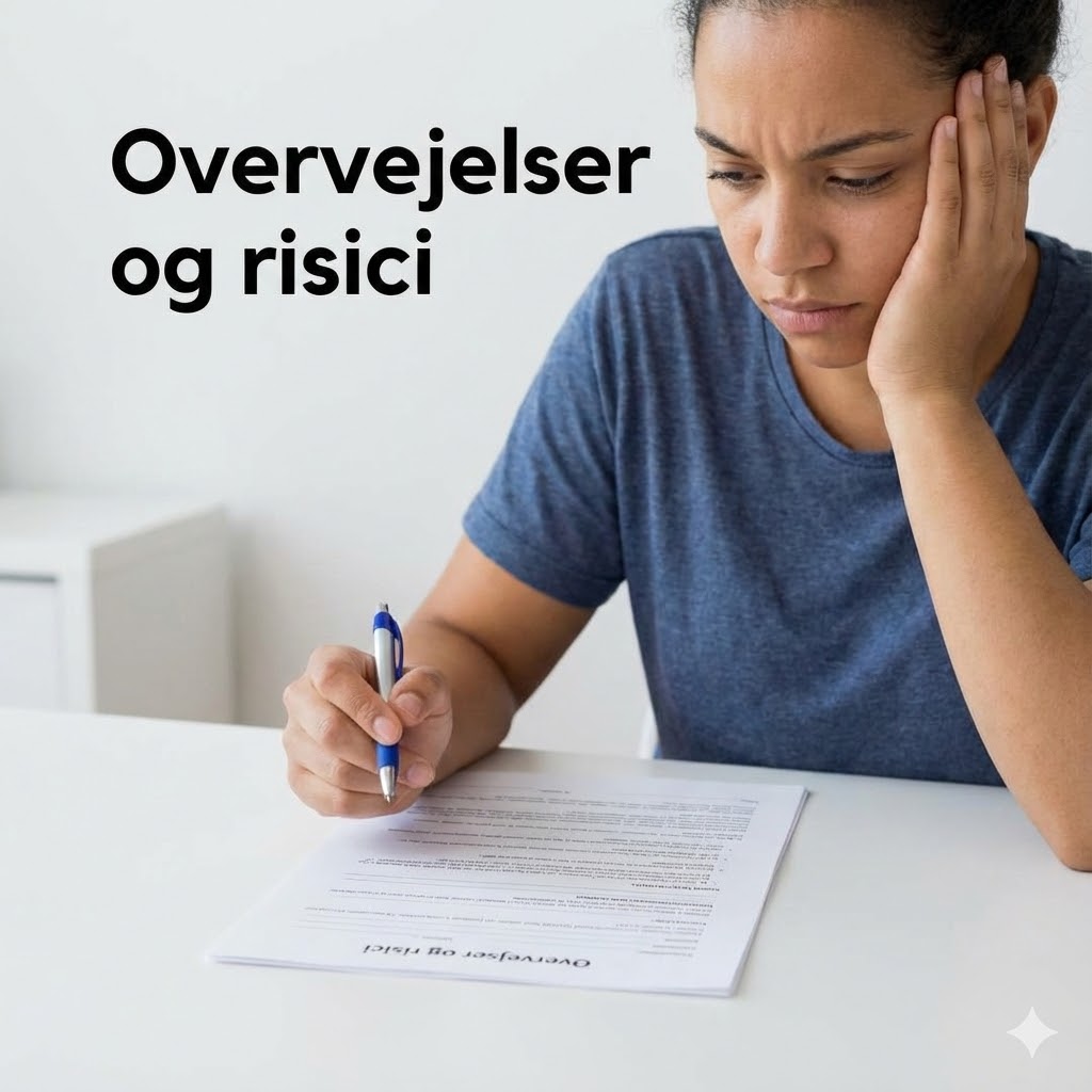 The Gonzalez Protocol symboliseret ved kvinde der sidder med et stykke papir og noterer. Teksten Overvejelser og risici.