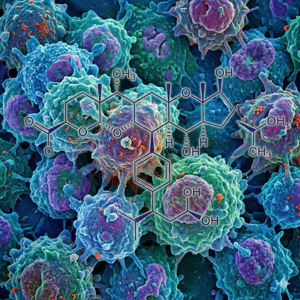 Ivermectin symboliseret ved nogle blå-turkise celler