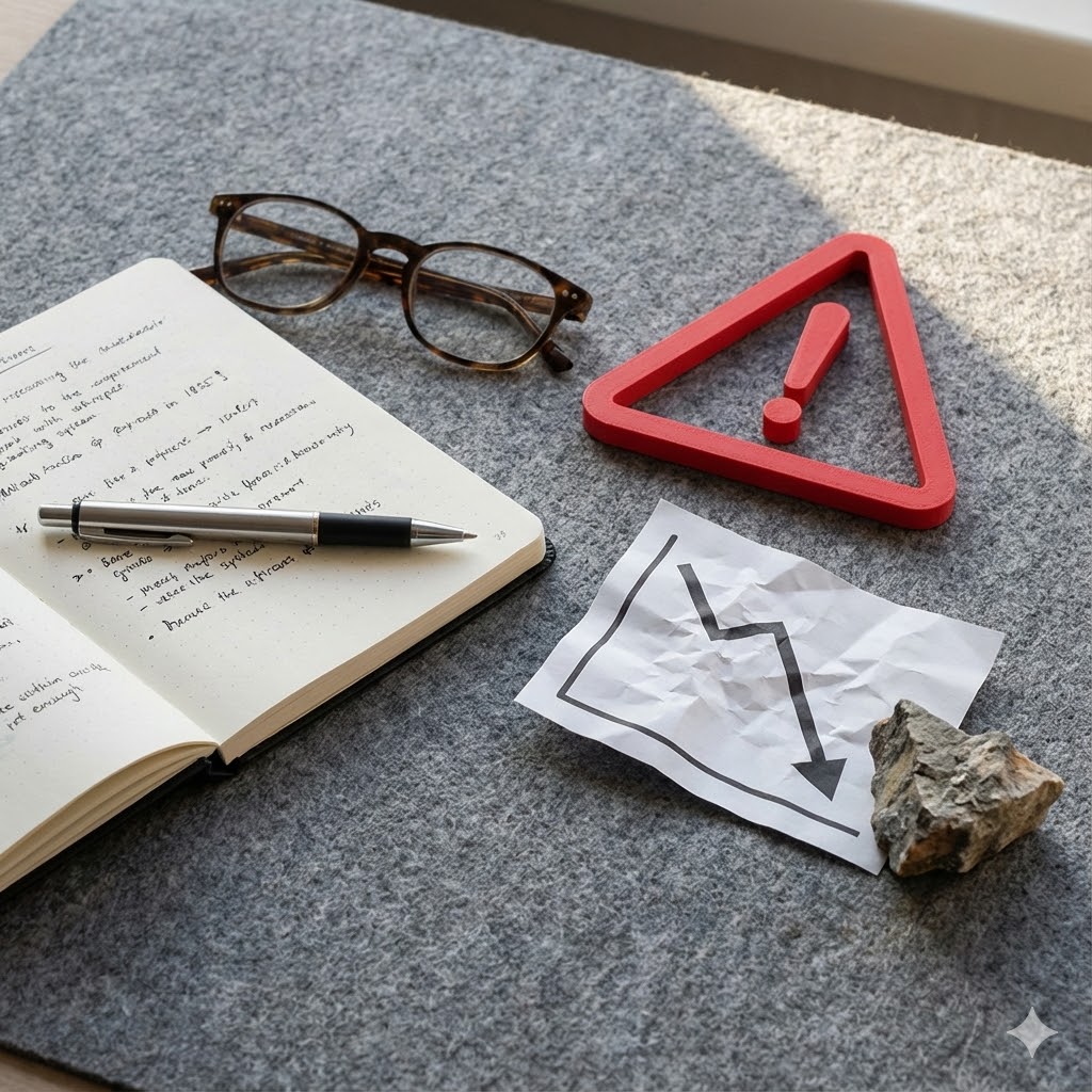 Joe Tippens Protokol symboliseret ved en notesblok, nogle briller, en rød advarselstrekant.