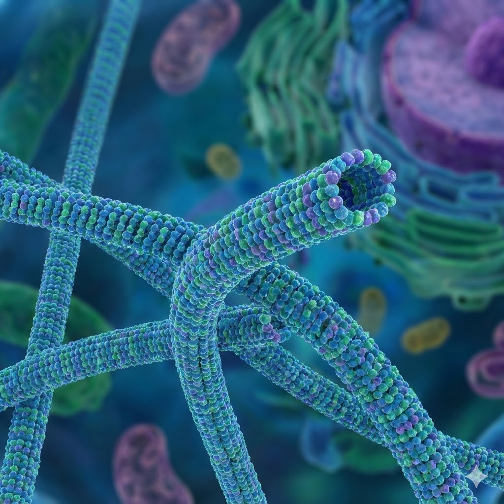 Joe Tippens Protokol symboliseret ved nogle blå og lilla celler. de blå er rørformede.