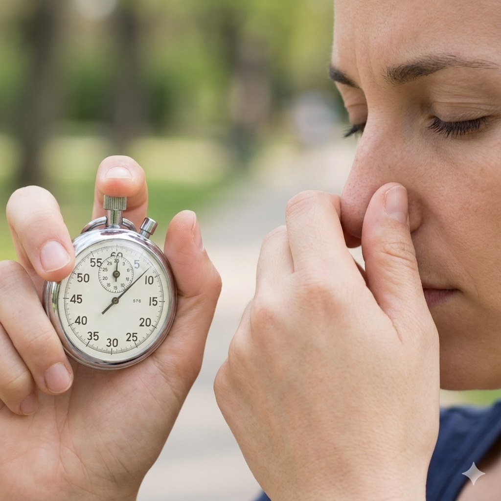 Misha Sakharoffs Protokol symboliseret ved en kvinde der holder sig for næsen og har et minutur i hånden.
