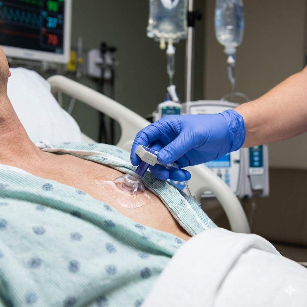 Misha Sakharoffs Protokol symboliseret ved en operationsstue med patient og drop i baggrunden.