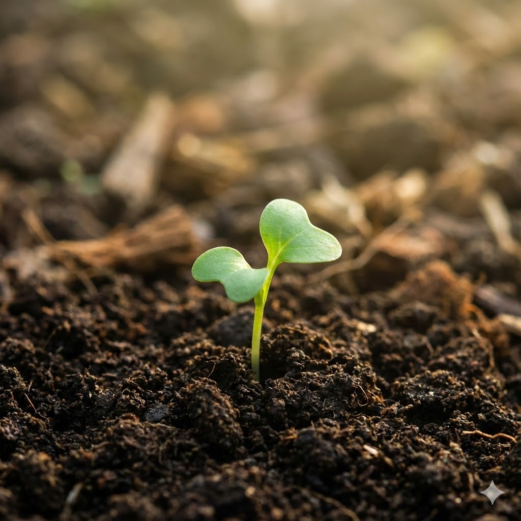 Nasha Winters protokol symboliseret ved en grøn spire der komme op af muldjord.