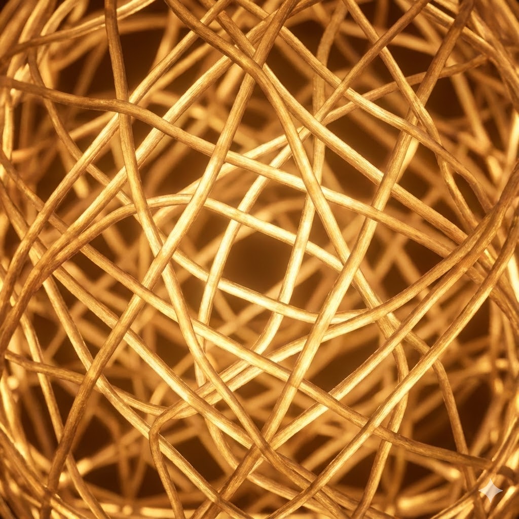 Prolin symboliseret ved et tæt net af stærkt væv eller reb.