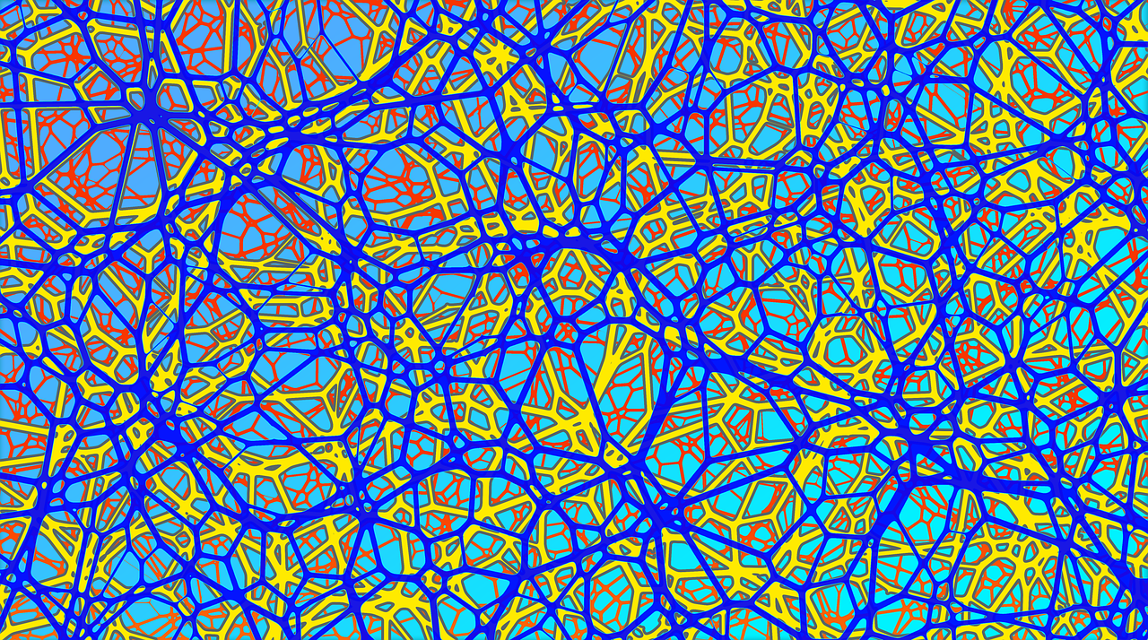 Stanislaw Burzynski Protokol symboliseret ved et mønster med streger i rød, gul og blå. Turkis baggrund.