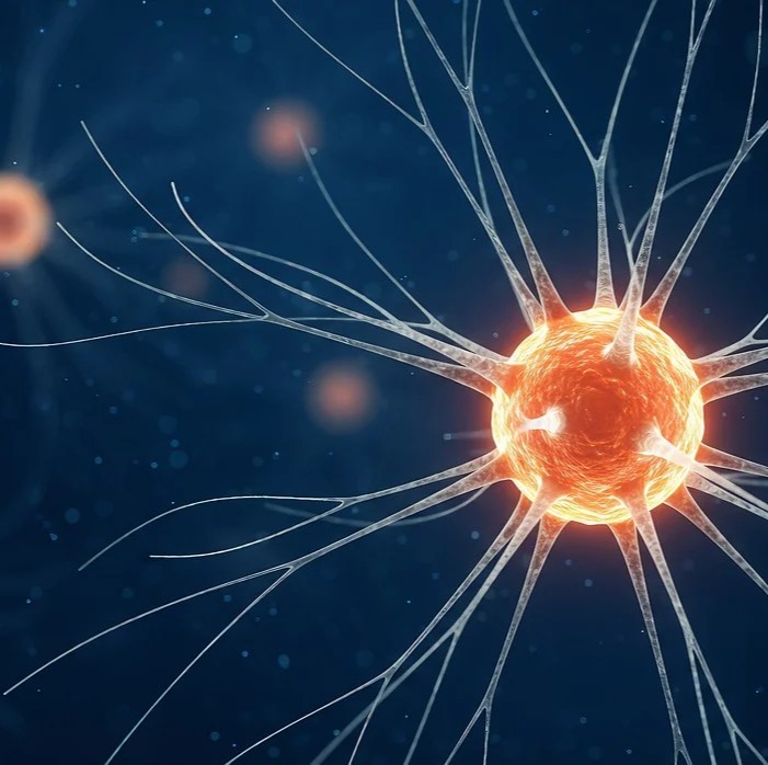 Thomas Seyfried protokol symboliseret ved en orange celle på blå baggrund.