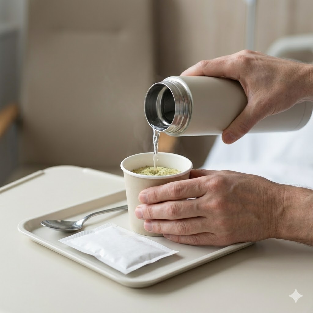 Valter Longo protokol symboliseret ved en hånd der hælder suppe op i et krus.