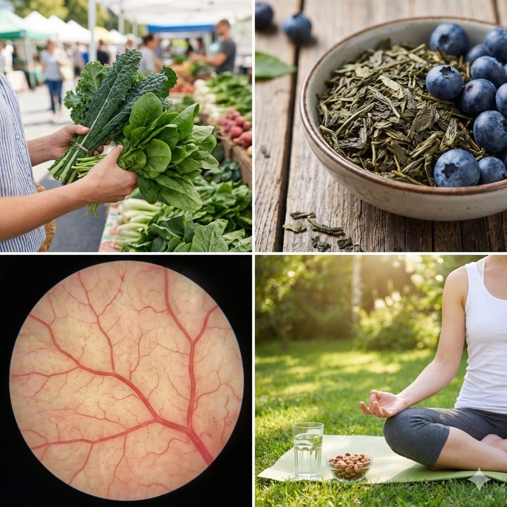 William Li symboliseret ved billede af celler, meditation, bær og kåltyper i et fire-delt billede.