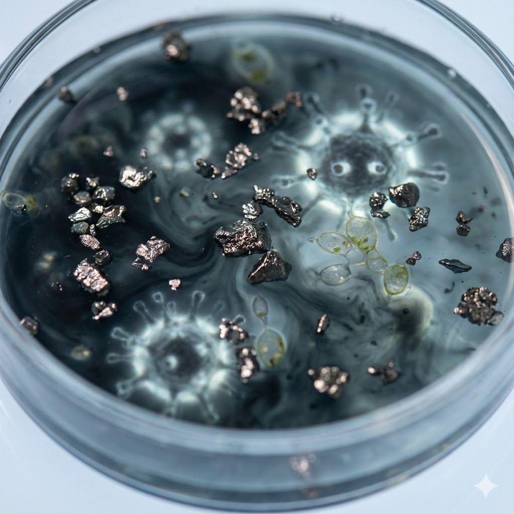 Anthony William Protokol symboliseret ved en petriskål med brun-grå masse.