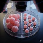 D-Mannose symboliseret ved en petriskål med opdelte placering af små røde emner og større røde emner.