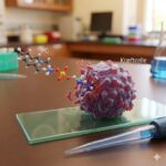 Fosfatidylkolin symboliseret ved et laboratoriemiljø med en cellemodel i lilla.