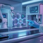 Fosfatidylkolin symboliseret ved et laboratoriemiljø med en skærm, hvor en hånd peger på nogle celleafbildninger.