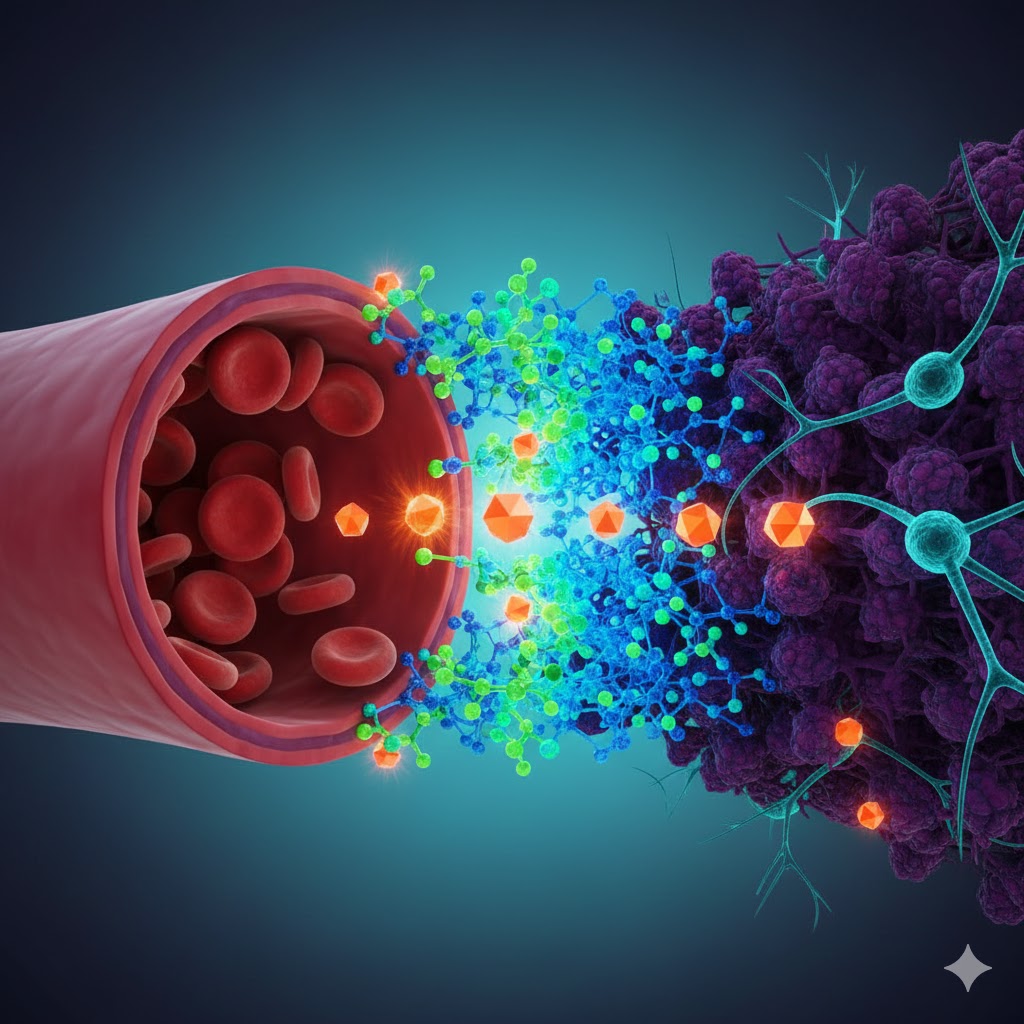 Målrettet samspil symboliseret ved blodåre der er åben og forskellige celler der er på vej ind i denne.