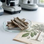 Pao Pereira symboliseret ved nogle barkstykker, et par mikroskoper og en bog med tegning af en plante.