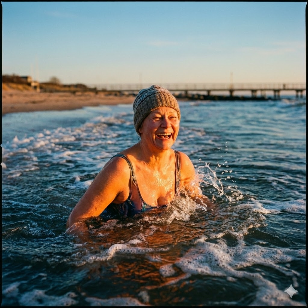 Sikre tiltag symboliseret ved en kvinde der bader i havet.