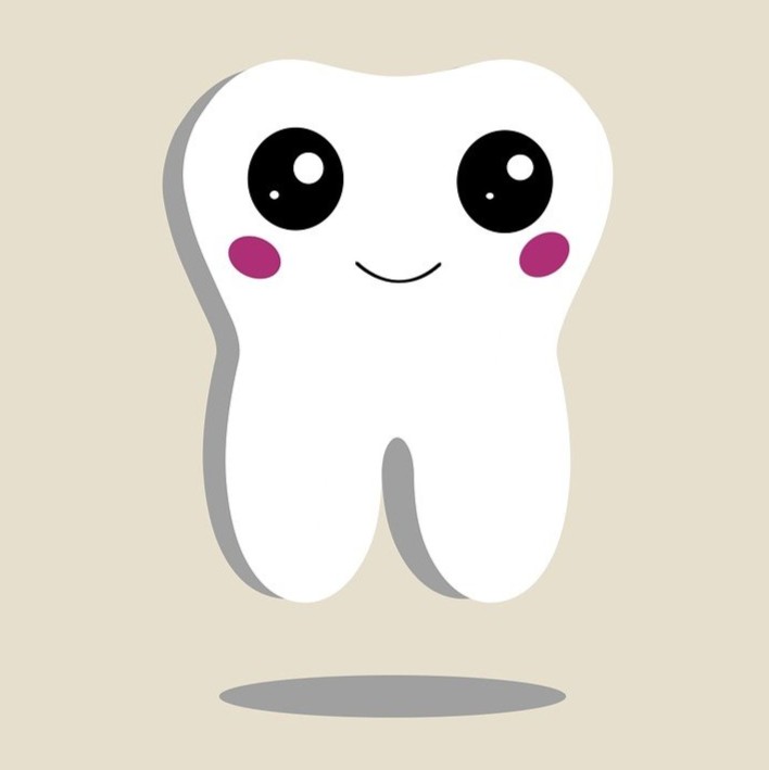 Tandsundhed symboliseret ved en smilende tegning af en tand.