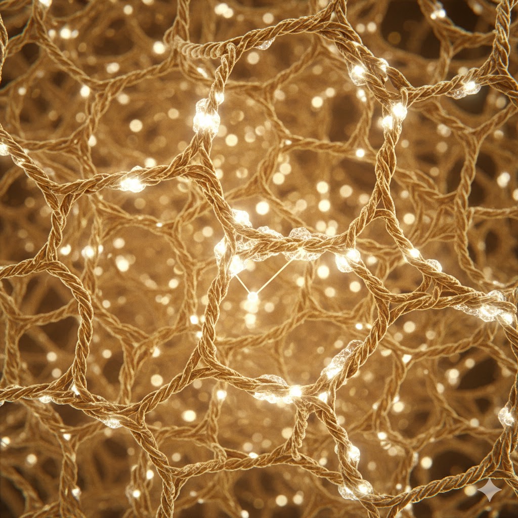 EAA symboliseret ved et netværk af gyldent væv og lysende punkter.