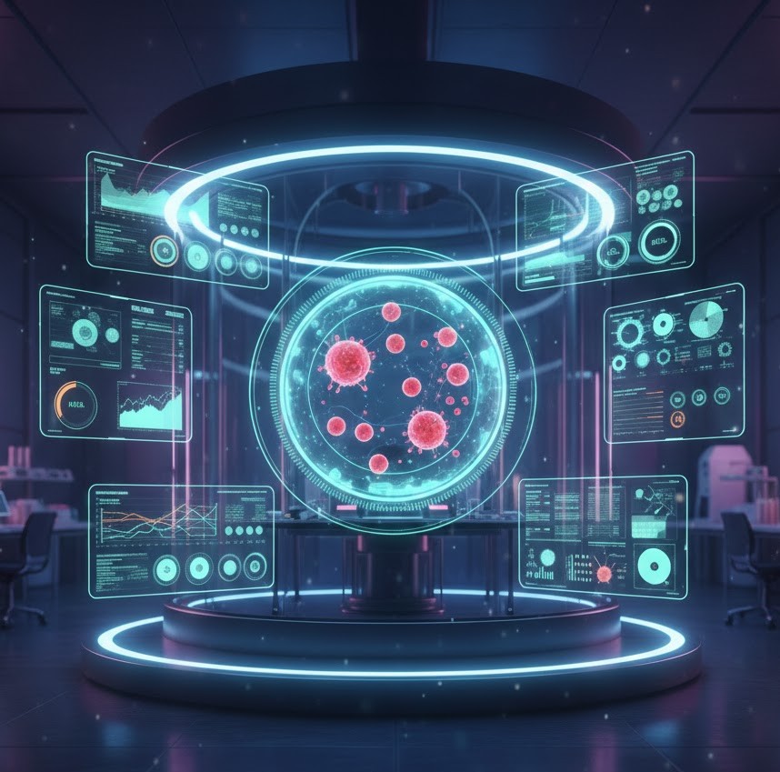 EAA symboliseret ved en klar montre hvor der er cellesymboler i og omkring.