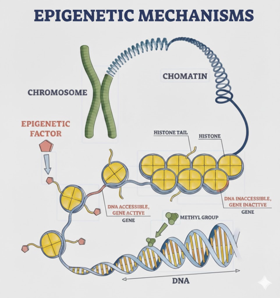 TINAP symboliseret ved tegning af mekanismer ved epigenetik