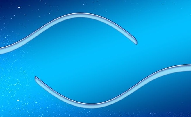 Blue background and two forks hold up to each other making a space.