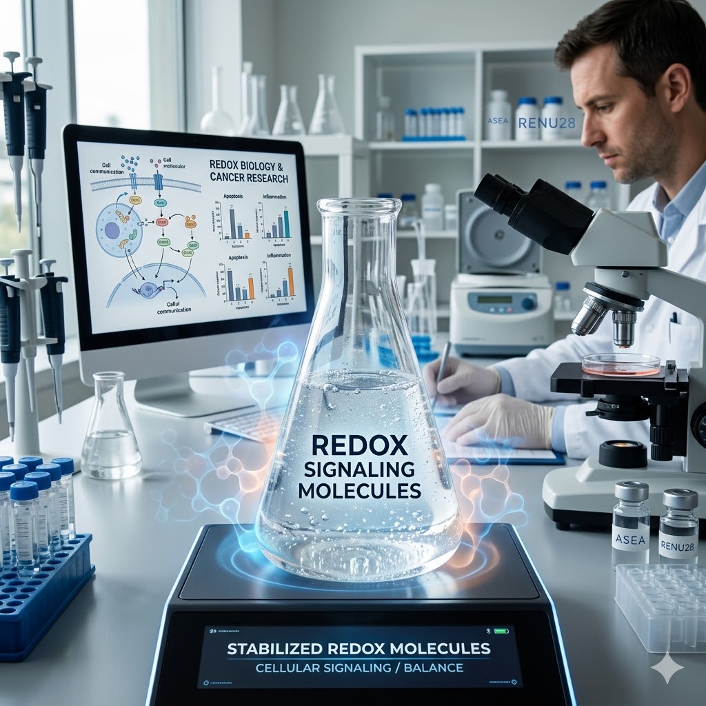 Redox signalmolekyler symboliseret ved et laboratoriemiljø