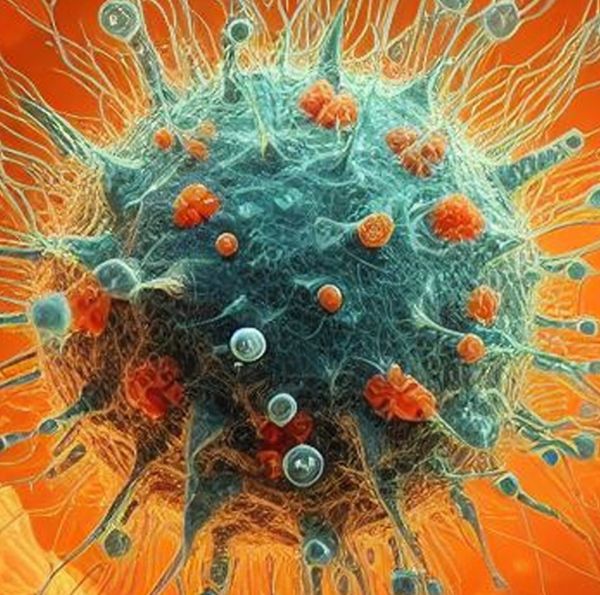 Immunforsvaret - Hvad kan jeg gøre symboliseret ved en turkis celle med orange dele og orange baggrund.