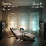Energy enhancement system symboliseret ved en magelig stoleleje i et roligt rum med store lysende skærme.