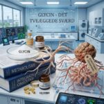 Glycin symboliseret ved et laboratirie, hvor der er vist en kræftcelle og en skål med hvidt pulver med teksten Glycin.