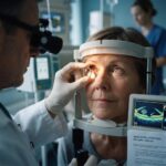 Okulært lymfom symboliseret ved en øjenlæge der undersøger en patients øjne.